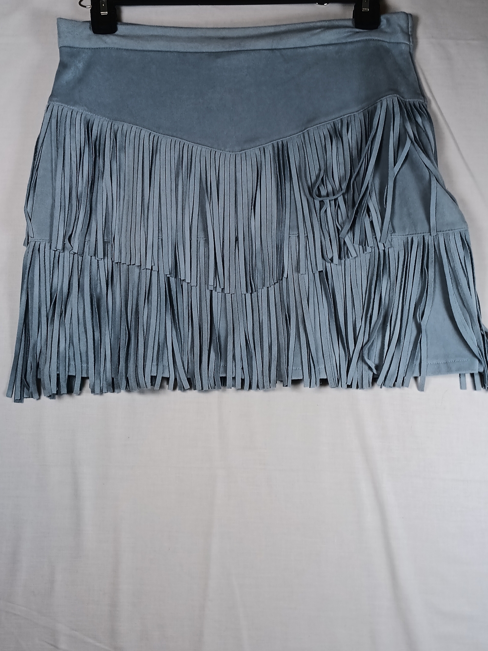 Mi Ami Light Blue Faux Suede Fringe Mini Skirt